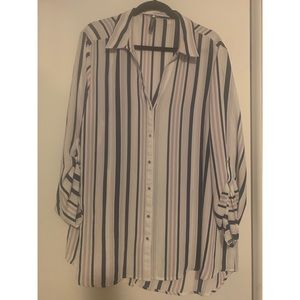 Plus size purple & blue button up striped blouse